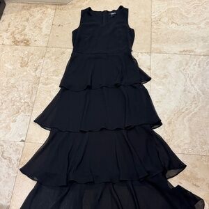 DKNY Sleeveless Long Maxi Tiered Ruffled Chiffon Dress- Sz. 4- EUC
